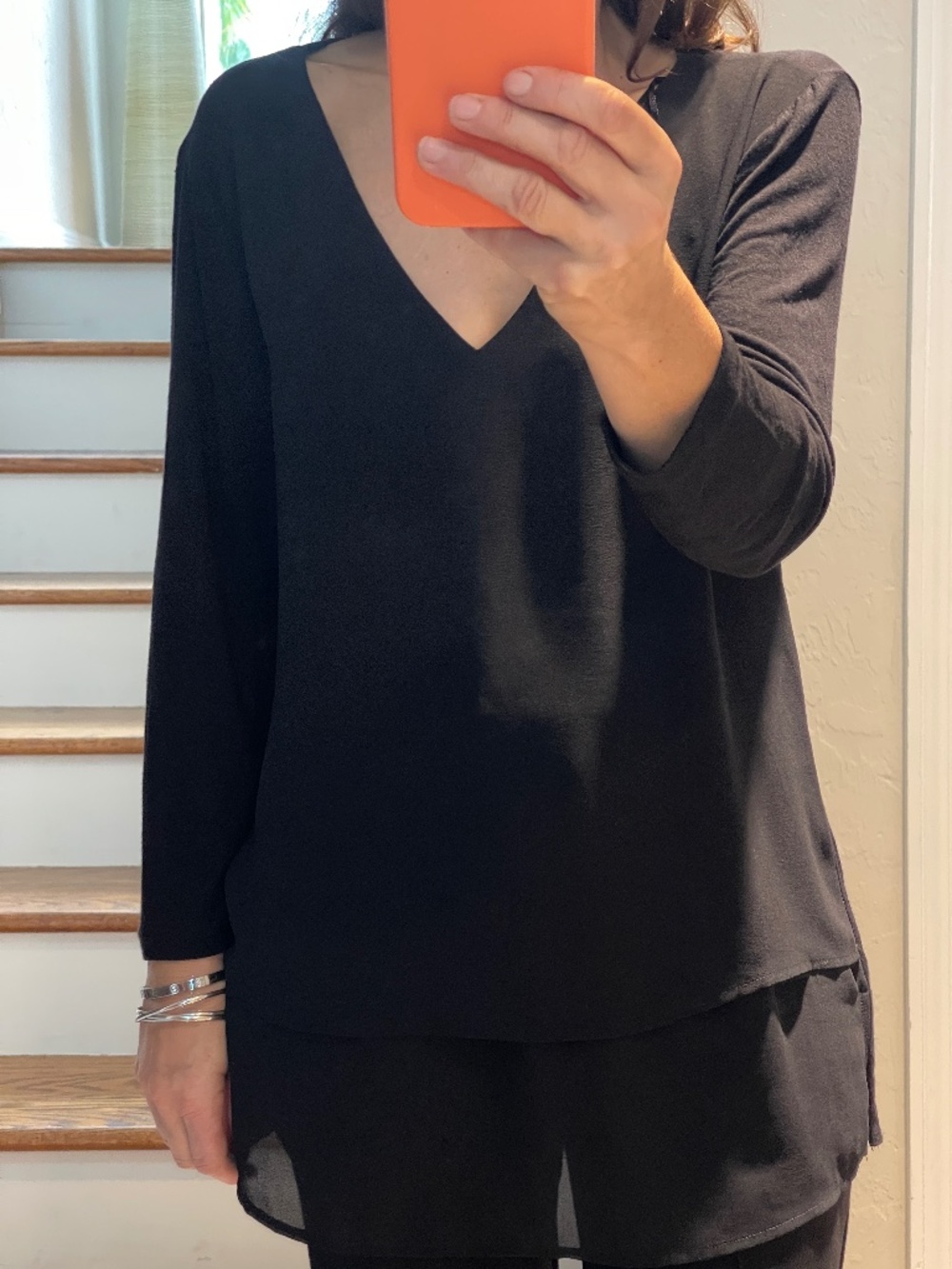 Michael Kors V neck black 3/4 sleeve layered blouse tees women M